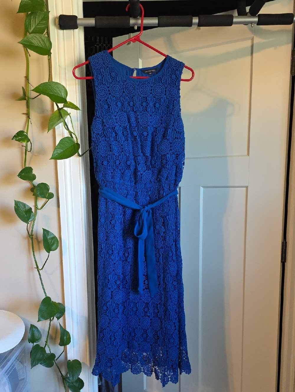 Lands' End Royal Blue Lace Midi Dress with Waist Tie